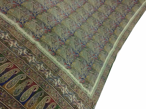 Om Vintage Indian Sari Crepe Silk Hand Beaded Work Green Saree Deco Y11534 - Picture 7 of 12