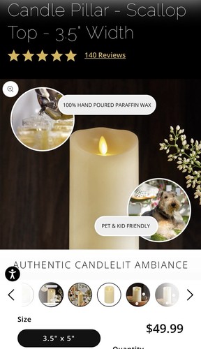 Luminara Flameless Pillar Candle w/ Remote Control and 5" Moving Flame. - Bild 3 von 7