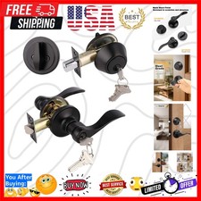 1Pack Exterior Door Lever Lockset with Single Cylinder Deadbolt Black Door Ha...