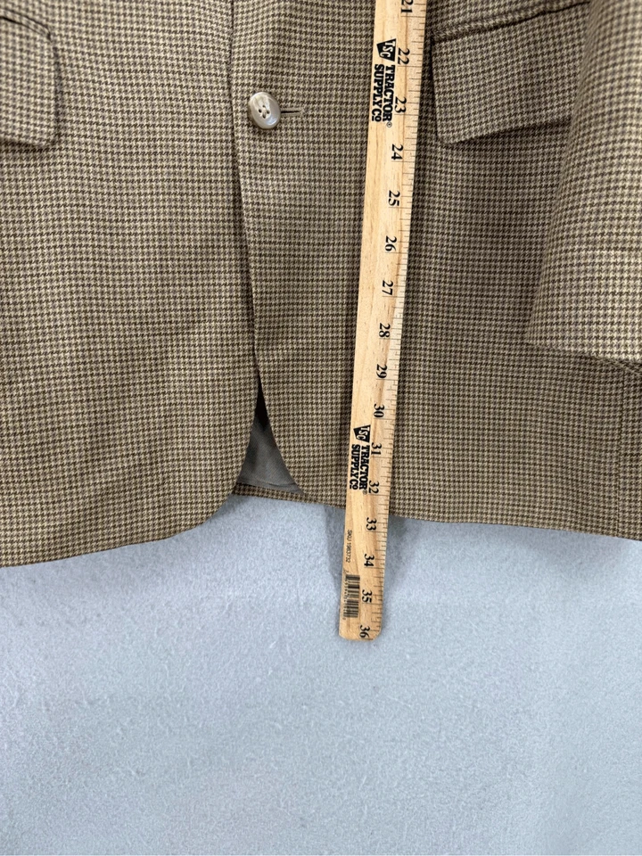 Chaqueta Blazer Abrigo Deportivo Oscar De La Renta Para Hombres Bronceado Pata de Gallo Seda Lana Talla 4 Foto 4 de 4