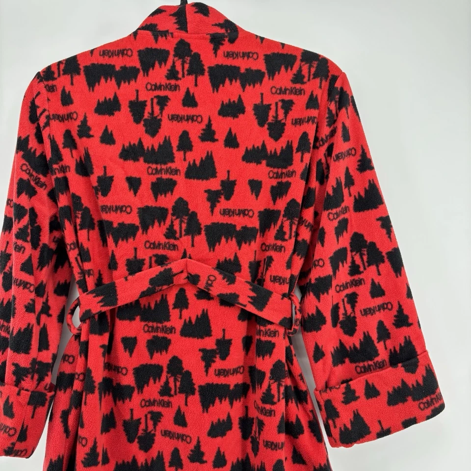 Roupão de banho Calvin Klein masculino vermelho preto árvores lã com cinto grande 10-12 - Imagem 4 de 4