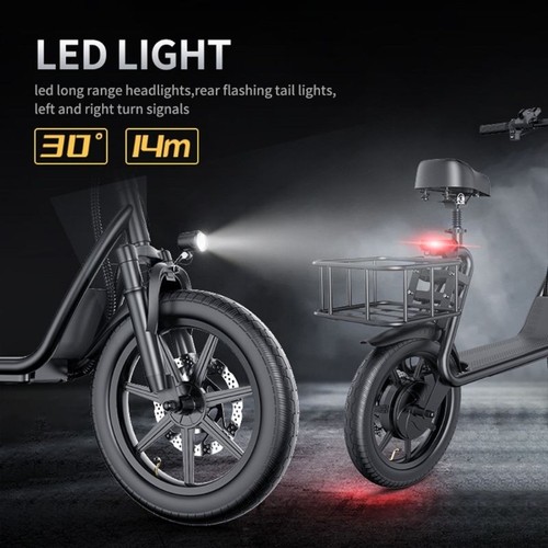 LADPED 500W 14" Foldable Electric Scooter ESBS w/Adjustable Seat & Basket 22MPH - Picture 13 of 18