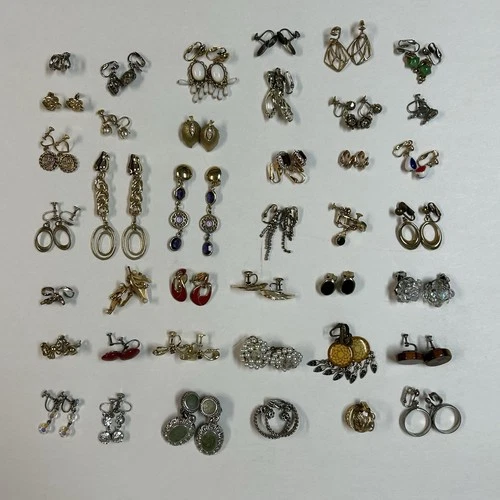 Lot of 40 Pairs Vintage Clip On Screw Back Earrings Costume Jewelry Wear/Repair