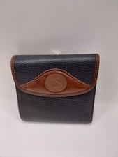 Vintage Dooney  Bourke Leather Card Wallet w/Kiss Lock Coin Purse Navy  Brown