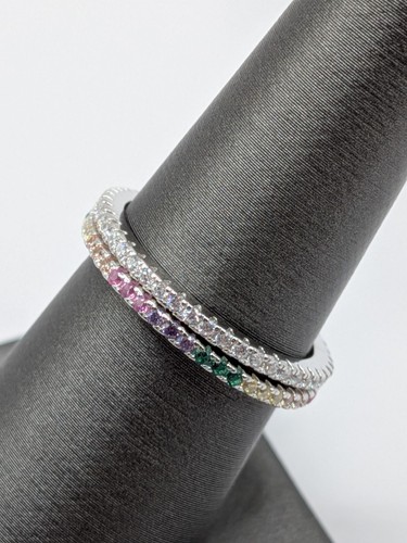 Set fascia eternità argento sterling 925 arcobaleno e zirconi bianchi impilabile misura 7 - Foto 5 di 7