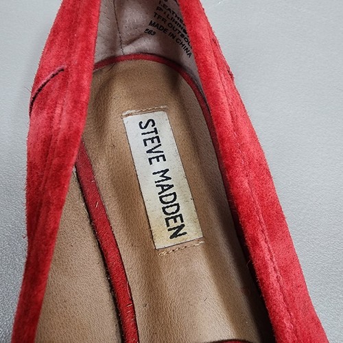 Steve Madden Belamy Red Suede Flats Size 8 Pom Pom Fringe Slip On Loafers - Picture 11 of 12