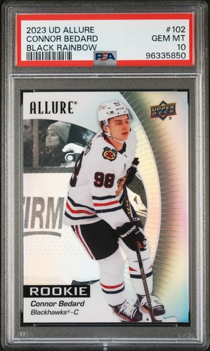 CONNOR BEDARD 2023 UD ALLURE BLACK RAINBOW #102 CHICAGO PSA 10 💎 💎 💎