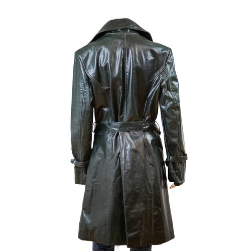 Feminin Touch Women's Green Glaze Vintage Distressed Leather Slim Trench Coat - Picture 2 of 4