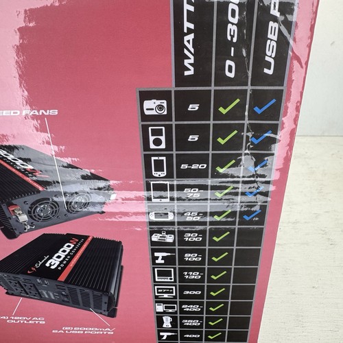 NEW 3000W Inverter Modified Sine Wave 6000W Peak 12 Vdc 120Vac 4 AC Outlet 1 USB - Picture 7 of 9