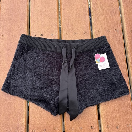 Make + Model Women's Black Soft Fluffy Pajama Shorts Elastic Waist Size Medium