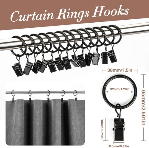 MAQIHAN Curtain Rings with Clips - Drapery Black  - Picture 3 of 6