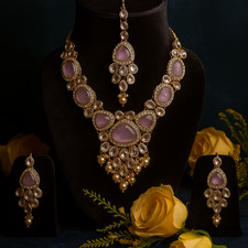 Indian Kundan Gold-Plated Necklace  Earrings Set for Women Bridal Party Jewelry