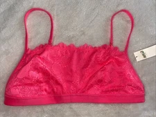 Aerie Bralette Bra Poppy Bandeau Coral Pink Lace Crochet Unlined Large L NWT