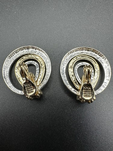 Vintage Gold Silver Tone Door Knocker Earrings Clip On Signed WWW? - Picture 6 of 7