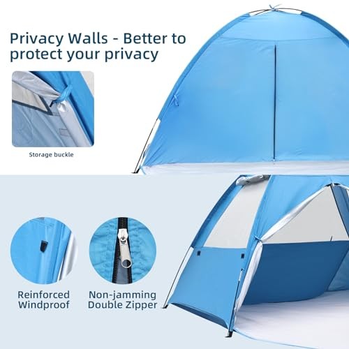 Beach Tent Sun Shelter for 3-4 Person - UPF 50+ UV Protection Beach Shade, - Picture 7 of 7