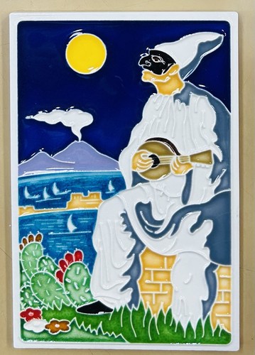 Vietri Keramik 6x4’’ Pulcinella Fliese von Hand gefertigt/bemalt in Italien