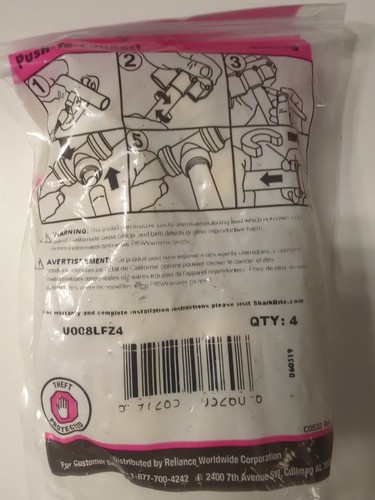 Sharkbite U008LFZ4, 1/2" x 1/2" GERADE KUPPLUNG 4 STÜCK KOSTENLOSER TRENNCLIP, NEU IN VERPACKUNG - Bild 2 von 2