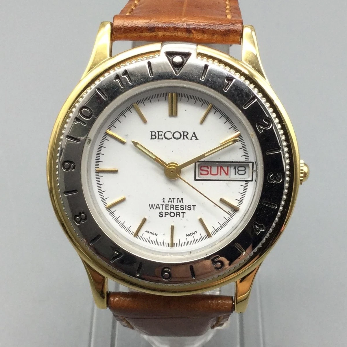 Vintage Becora Womens Watch Gold Tone 20mm MOP Inlay Crystals New Battery 7\