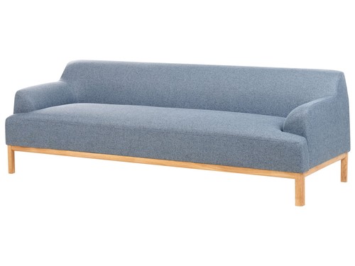3-Sitzer Sofa Stoffbezug blau mit Armlehnen hohe Holzbeine Skandi-Stil Sosjo - Bild 4 von 9