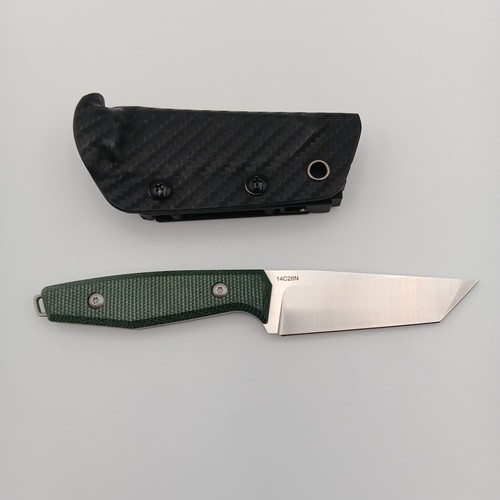 Jeabrother 14c28n Tanto Fixed Blade EDC Messer grün Micarta Kydexscheide - Bild 2 von 9