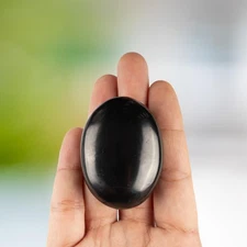 Shungite Crystal Palm Stone for Anxiety Relief, Polished Worry Stone, Gift