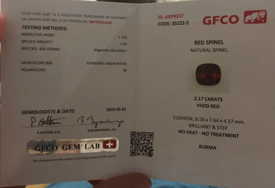 Espinela roja Vivd certificada de 2,17 quilates espinela Birmania de alta calidad Foto 2 de 2