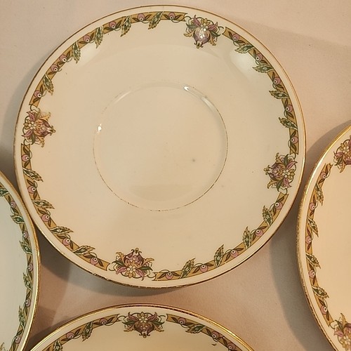W M Guerin & Co Limoges Francia 6 Platillos 5 1/2” + 1 Ramekin 4” Borde Floral Dorado - Imagen 6 de 21