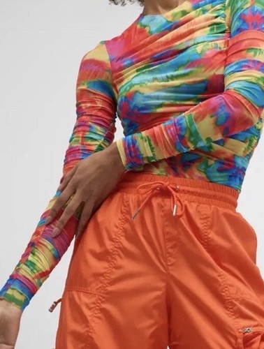 SER.O.YA Multicolor Printed Mesh Long-Sleeve Crop Top Small Seroya - Picture 2 of 5