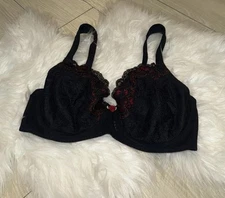 Vintage Curvation 5304565 Unlined Lace Trim Bra Underwire Womens 38D Black