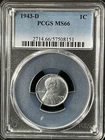 1943-D  1C  Lincoln Wheat One Cent  PCGS MS66  57508151