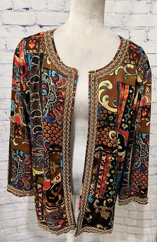 Vintage Joan Rivers Blazer Jacket Open Front Cardigan Woman Stretch Knit Size 3X