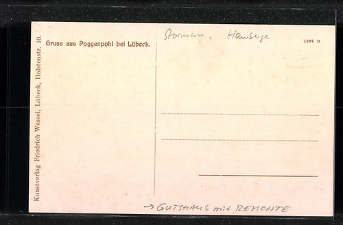 Poggenpohl bei Lübeck, Gutshaus mit Remonte und Kutschen, Ansichtskarte - Bild 2 von 2