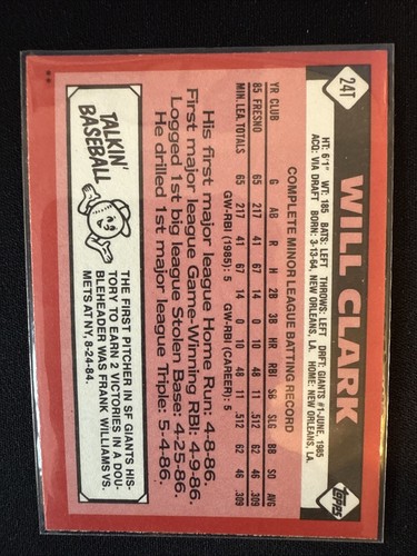 1986 Topps negociado #24T Will Clark Gigantes de San Francisco casi nuevo-como nuevo tracción fresca - Imagen 2 de 2