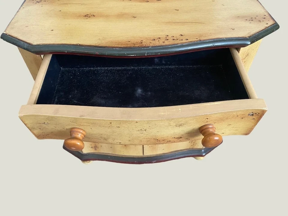 Wood Folk ART Primitive Look Yellow Desk Table top Jewelry Cabinet Console feet - Image 2 of 4