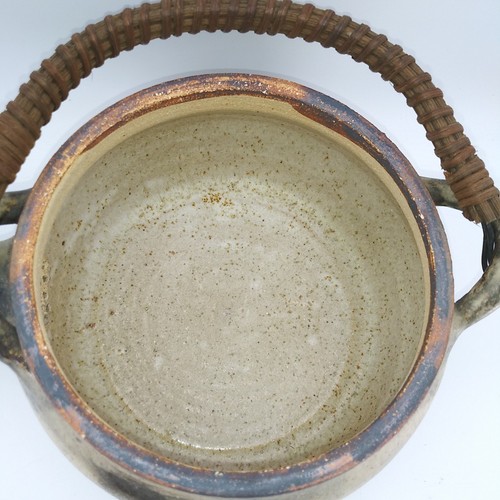 Vintage Studio Pottery Teapot Stoneware Glazed with Woven Handle Signed - Picture 6 of 16