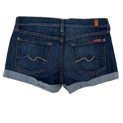 7 For All Mankind Cuffed Jean Shorts Womens 28 Dark Wash Blue Denim EUC - Picture 2 of 6