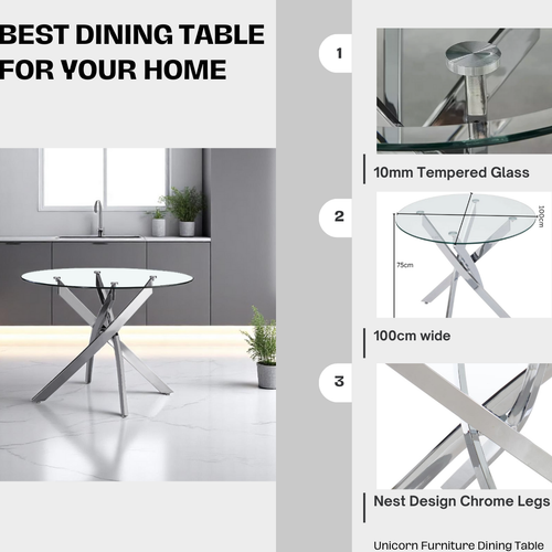 100cm Round Glass 4 Seater Dining Table and Chairs for Kitchen & Dining Room - Picture 10 of 56