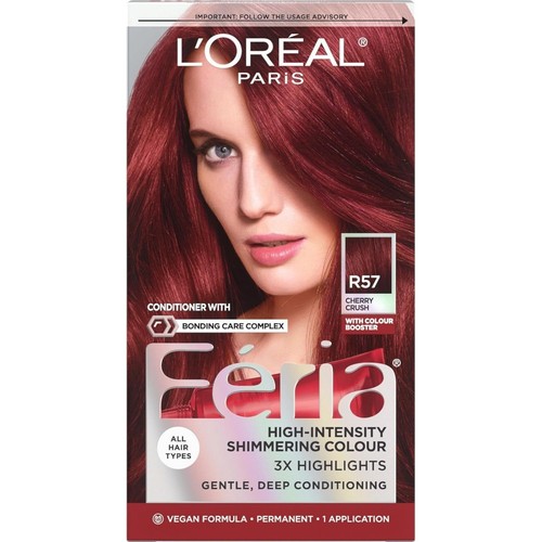 2 L'Oreal Feria R57 INTENSE MEDIUM AUBURN Cherry Crush Permanent Hair Color Dye - Picture 2 of 5