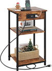 End Table with Charging Station, Small Night Stand with 3 Storage Shelves, Side 