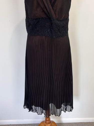 Crossroads Womens Dress 10 M Brown Satin Black Overlay Beaded Crinkle Formal Y2K - Picture 3 of 14