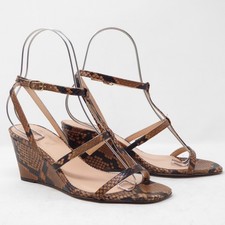 J Crew Womens Snake Print Sandals Ankle Strap Square Toe Wedge Heel Sz 8