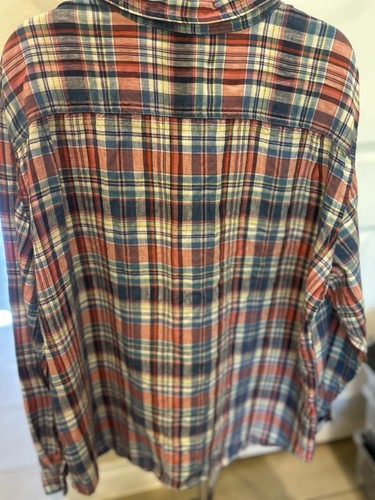 Camicia uomo 2XL marca fortunata Baird McNutt lino irlandese a quadri bottoni LS XXL rosso blu - Foto 3 di 4