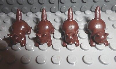 4 Lego Cat Animal Crouching Dark Brown City Minifigure LOT new minfig