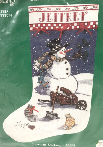 Vintage Candamar Designs Snowman Cats Stocking Counted Cross Stitch Kit NEW 1997 - Picture 2 of 3