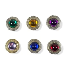 Vintage Reflective Cabochon Button Covers Red Blue Yellow Green Purple Lot of 6