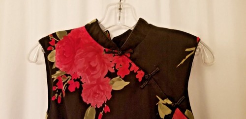 Damen Top Vintage Orientalisch Blumen Zierlich Ärmellos Hochgeschlossen Schlüsselloch Größe 10 - Bild 2 von 5