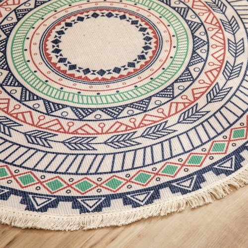 35In Round Floor Mat National Style Home Living Room Boho Printed Mat Area Rug - Picture 10 of 28