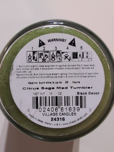 Village Candle Citrus & Sage 14 oz. Medium Tumbler Dual Wick New - Picture 3 of 3