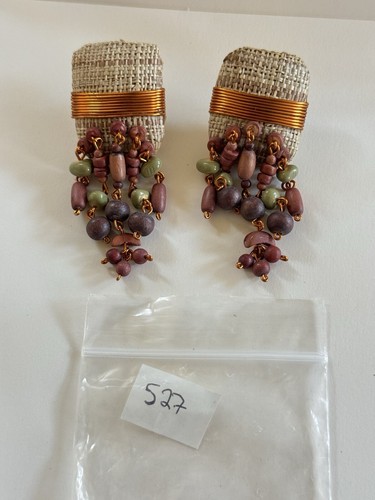 Boho Earrings VTG Wood Copper Pierced Rare Chunky Waterfall Dangle Statement Big - Picture 8 of 8