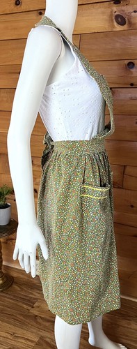 Vintage Schürze Schürze orange grün Blumenmuster Baumwolle hinten zum Binden Damen OS - Bild 5 von 10